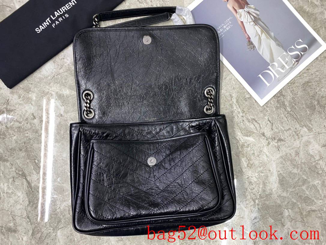 YSL Saint Laurent Niki Large Bag Handbag in Crinkled Leather Black 498830