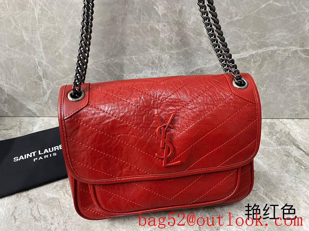 YSL Saint Laurent Niki Medium Bag Handbag in Crinkled Leather Red 498894