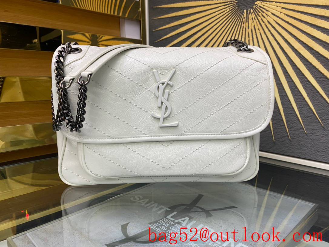 YSL Saint Laurent Niki Medium Bag Handbag in Crinkled Leather White 498894