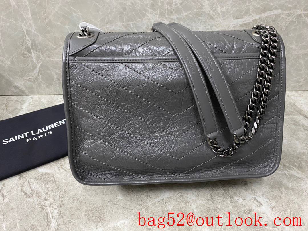 YSL Saint Laurent Niki Medium Bag Handbag in Crinkled Leather Dark Gray 498894