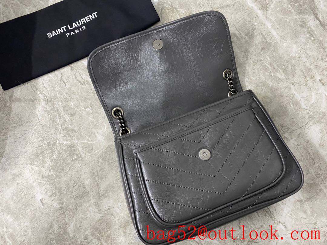 YSL Saint Laurent Niki Medium Bag Handbag in Crinkled Leather Dark Gray 498894