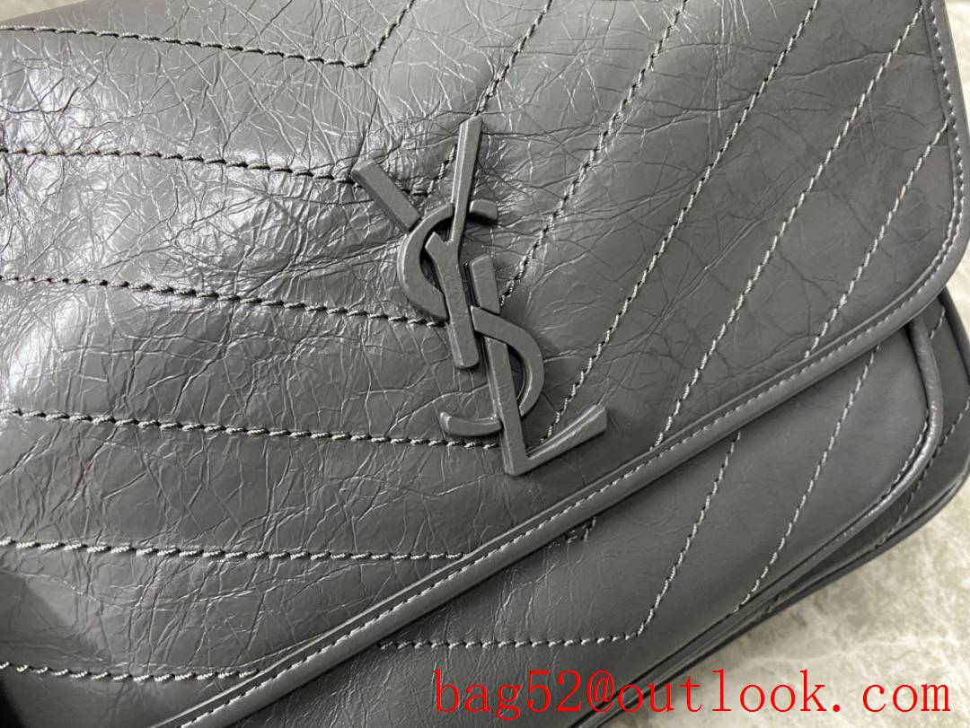 YSL Saint Laurent Niki Medium Bag Handbag in Crinkled Leather Dark Gray 498894