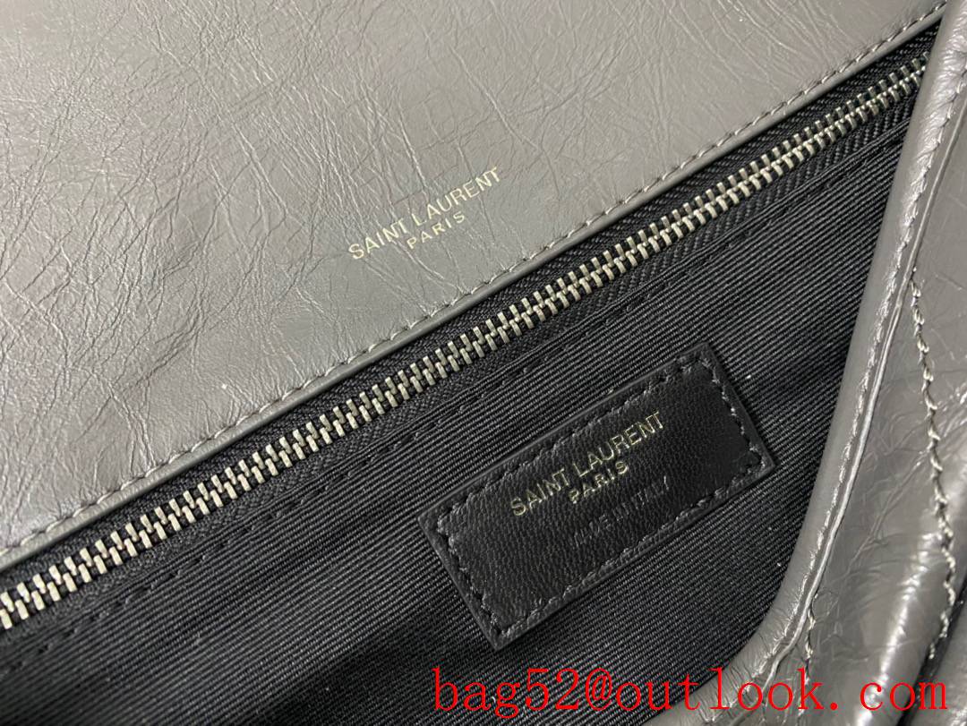 YSL Saint Laurent Niki Medium Bag Handbag in Crinkled Leather Dark Gray 498894