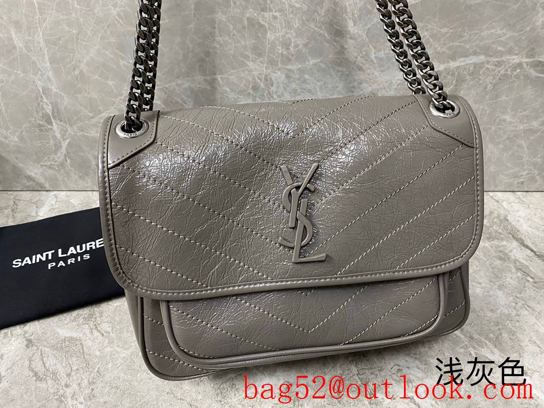 YSL Saint Laurent Niki Medium Bag Handbag in Crinkled Leather Gray 498894