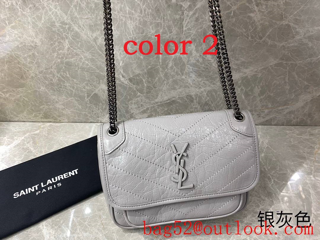 YSL Saint Laurent Niki Baby Shoulder Bag Handbag in Crinkled Leather Many Colors 533037