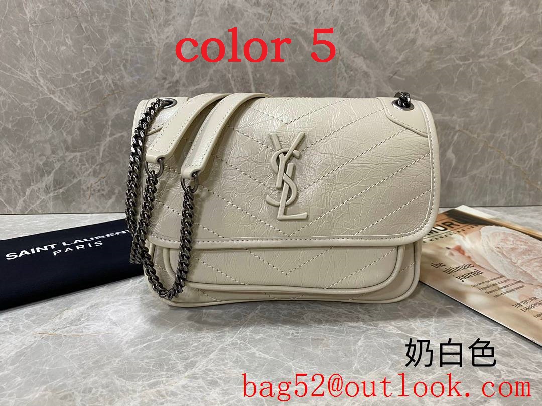 YSL Saint Laurent Niki Baby Shoulder Bag Handbag in Crinkled Leather Many Colors 533037
