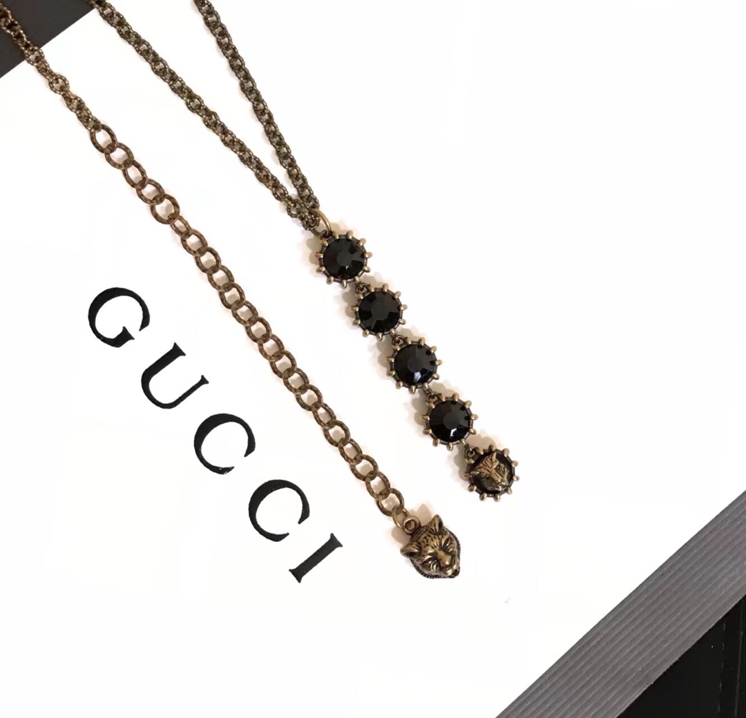 Gucci Tiger Head Necklace with Black Diamonds