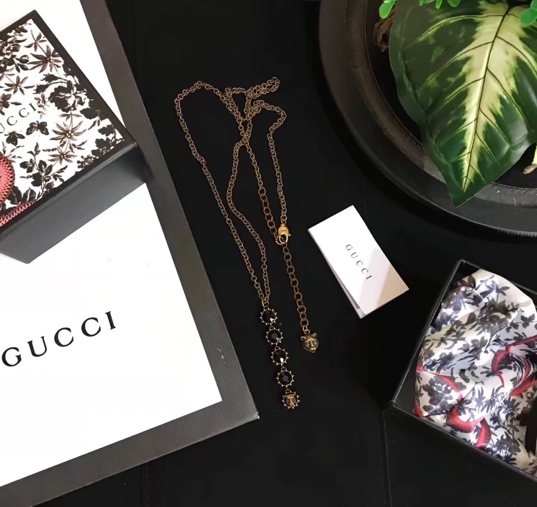 Gucci Tiger Head Necklace with Black Diamonds