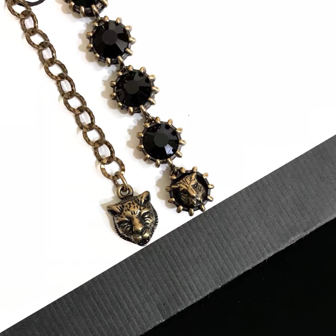 Gucci Tiger Head Necklace with Black Diamonds