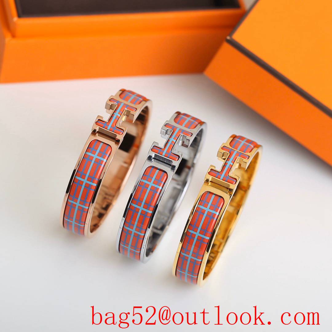 Hermes Clic H Tartan Bracelet Bangle 3 Colors 01