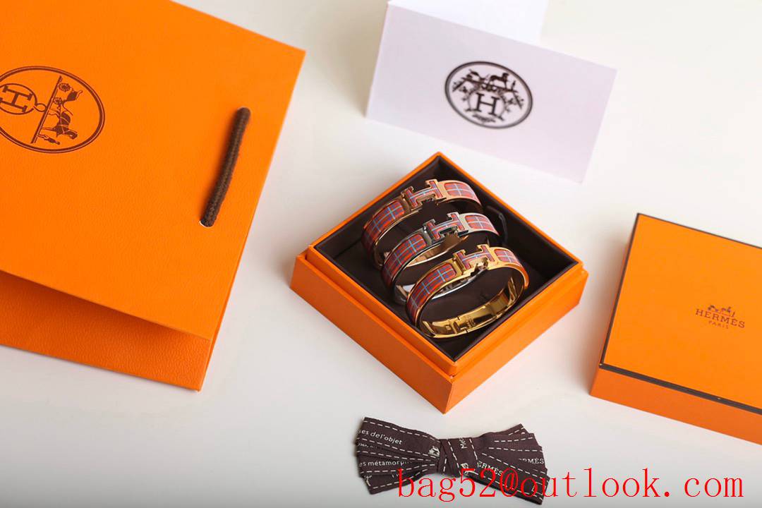 Hermes Clic H Tartan Bracelet Bangle 3 Colors 01