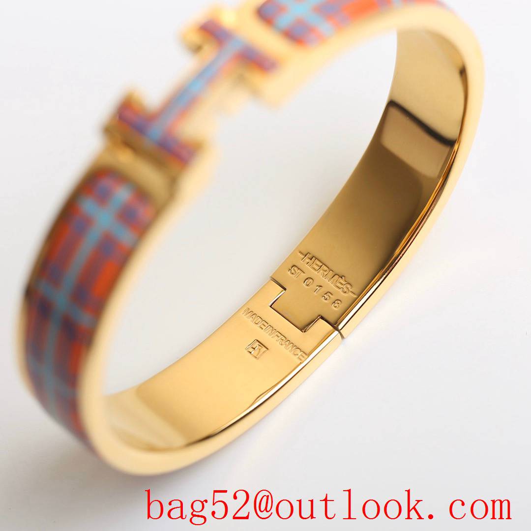 Hermes Clic H Tartan Bracelet Bangle 3 Colors 01