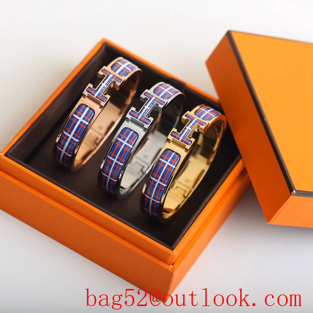Hermes Clic H Tartan Bracelet Bangle 3 Colors 02