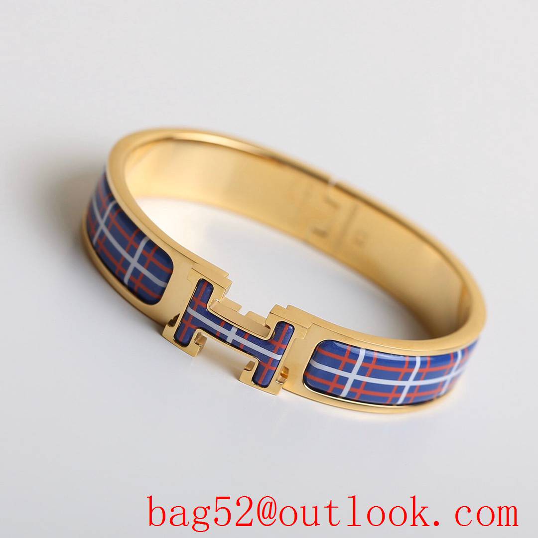 Hermes Clic H Tartan Bracelet Bangle 3 Colors 02