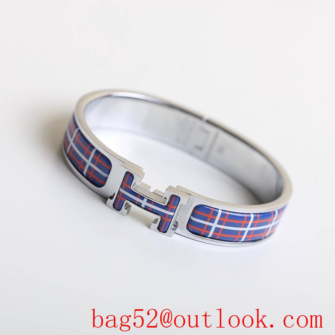 Hermes Clic H Tartan Bracelet Bangle 3 Colors 02