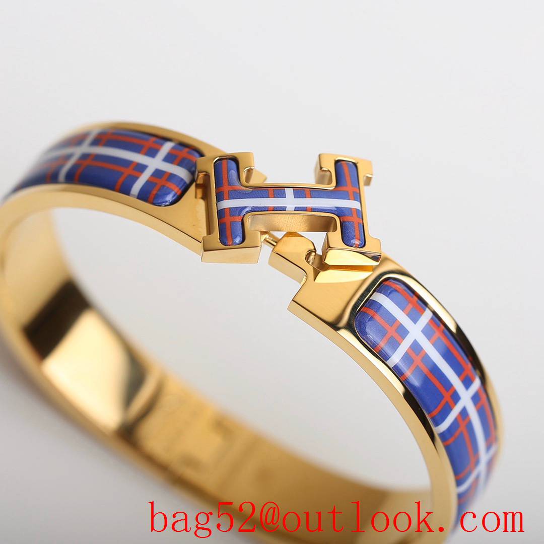 Hermes Clic H Tartan Bracelet Bangle 3 Colors 02