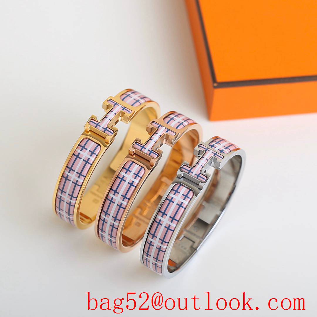 Hermes Clic H Tartan Bracelet Bangle 3 Colors 03