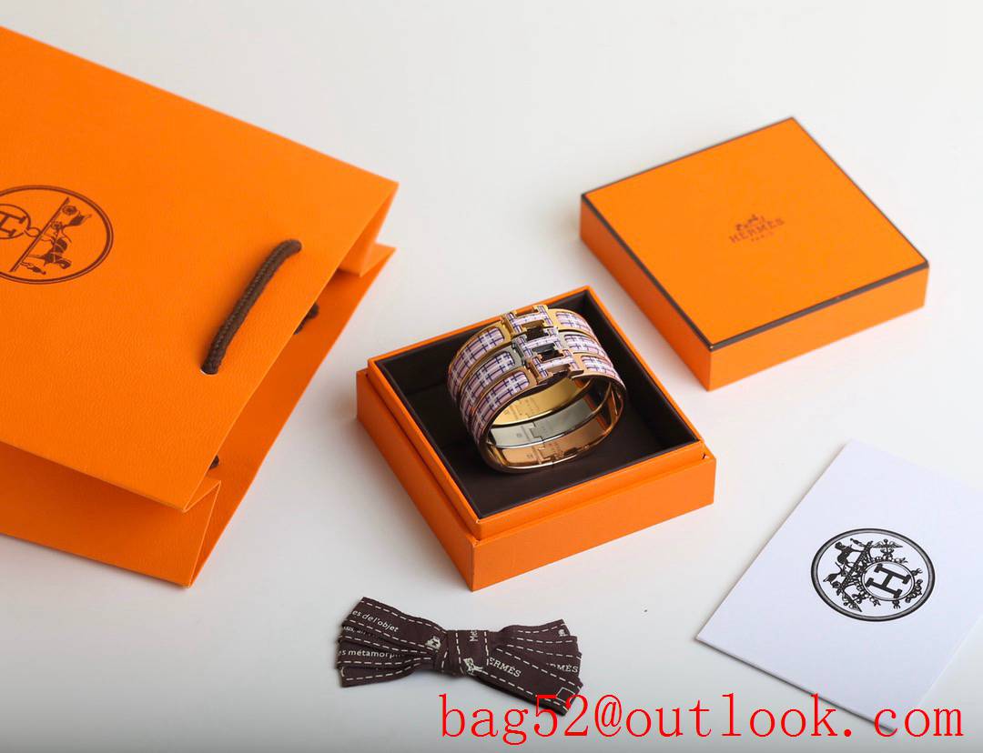 Hermes Clic H Tartan Bracelet Bangle 3 Colors 03