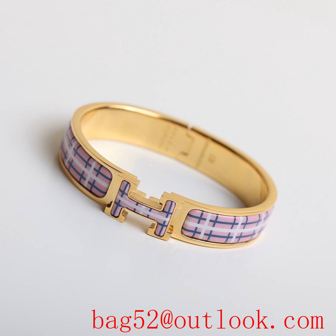 Hermes Clic H Tartan Bracelet Bangle 3 Colors 03