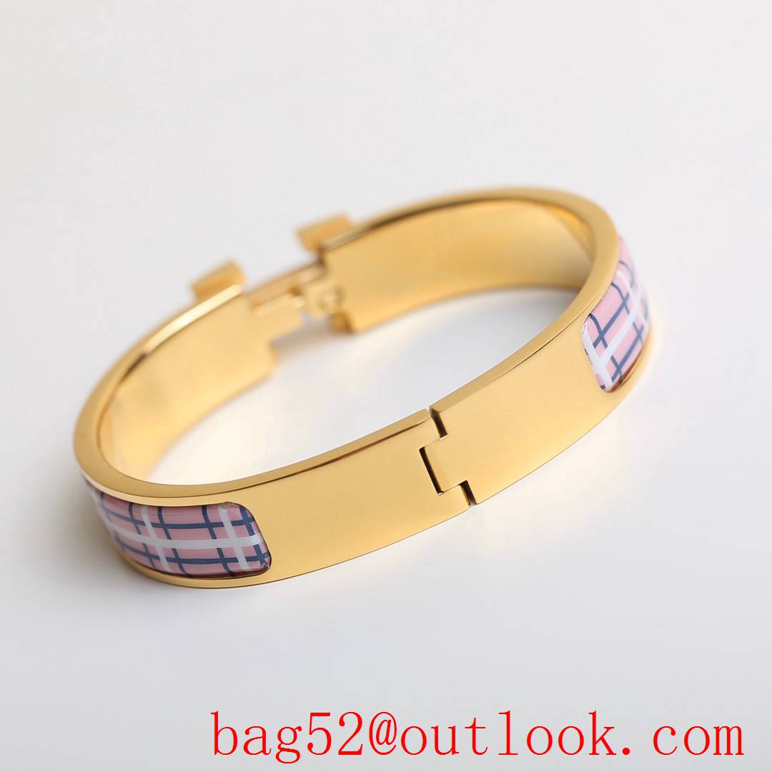 Hermes Clic H Tartan Bracelet Bangle 3 Colors 03