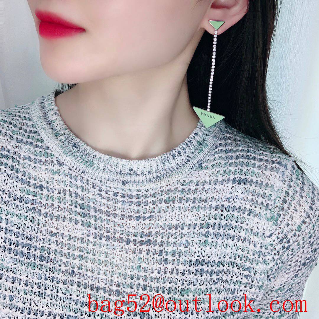 Prada Triangle Long Tassel Earrings Green