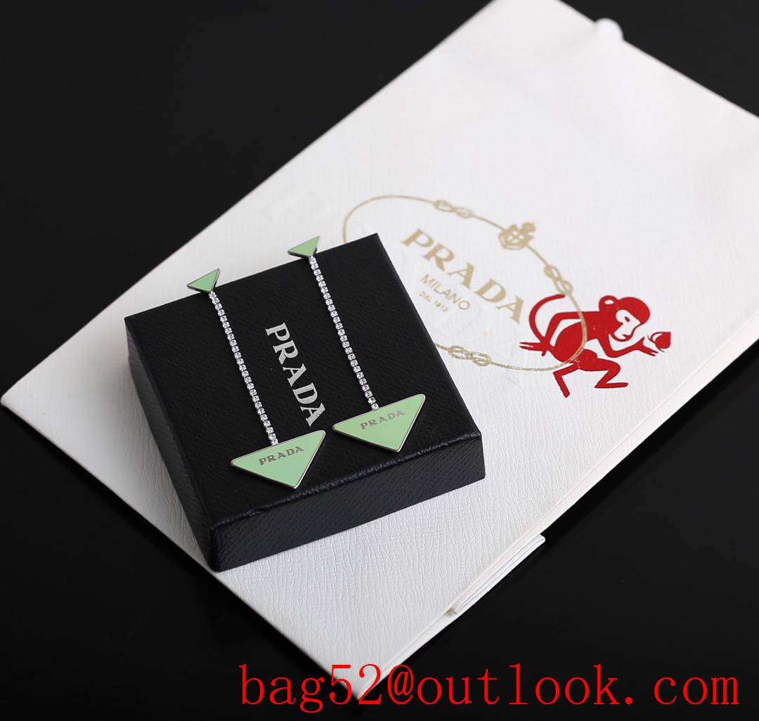 Prada Triangle Long Tassel Earrings Green