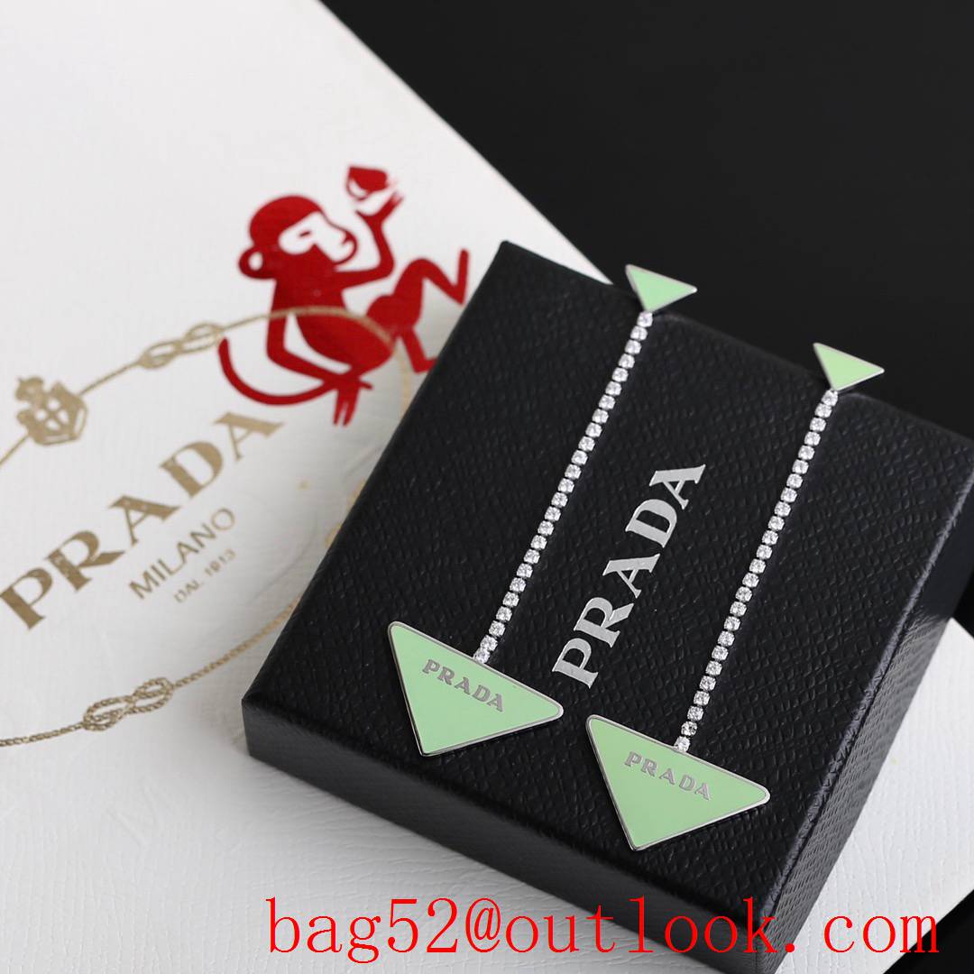 Prada Triangle Long Tassel Earrings Green