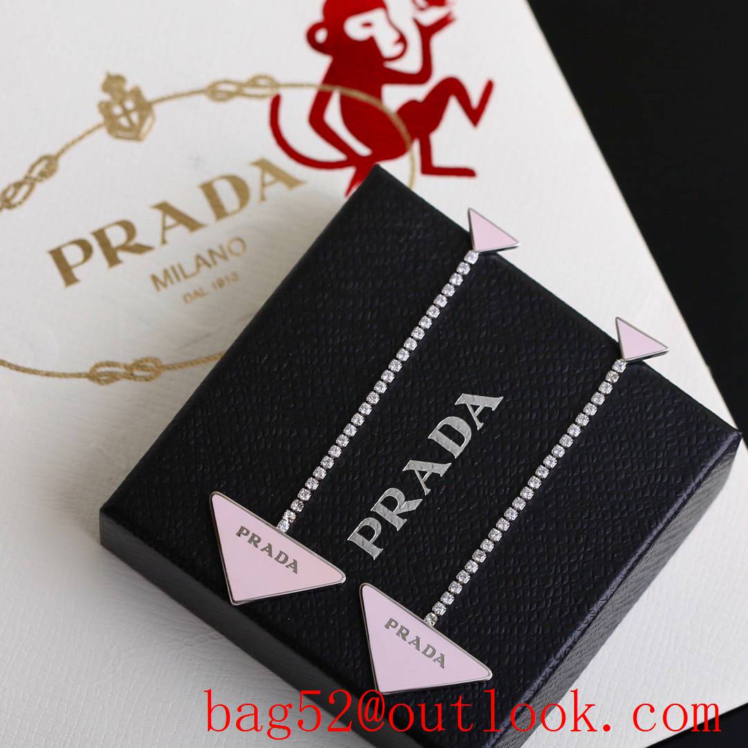 Prada Triangle Long Tassel Earrings Pink