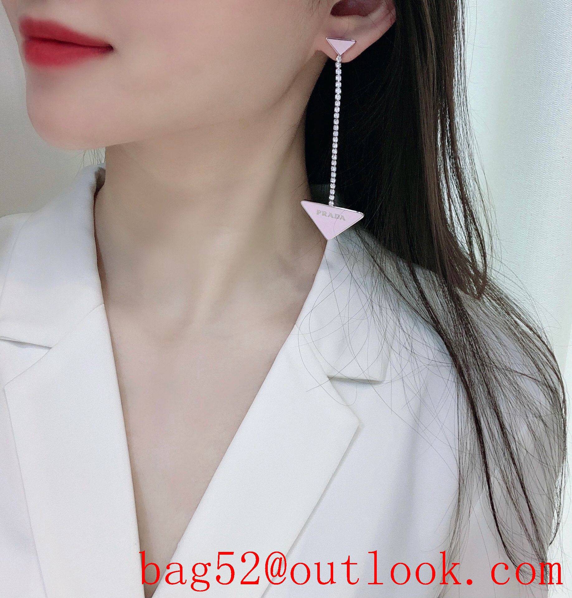 Prada Triangle Long Tassel Earrings Pink