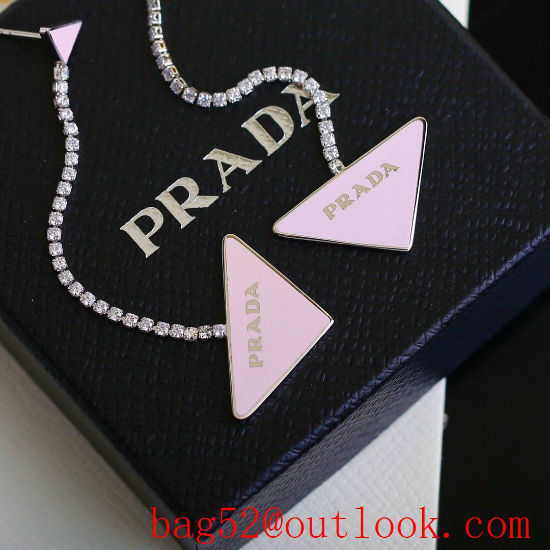 Prada Triangle Long Tassel Earrings Pink