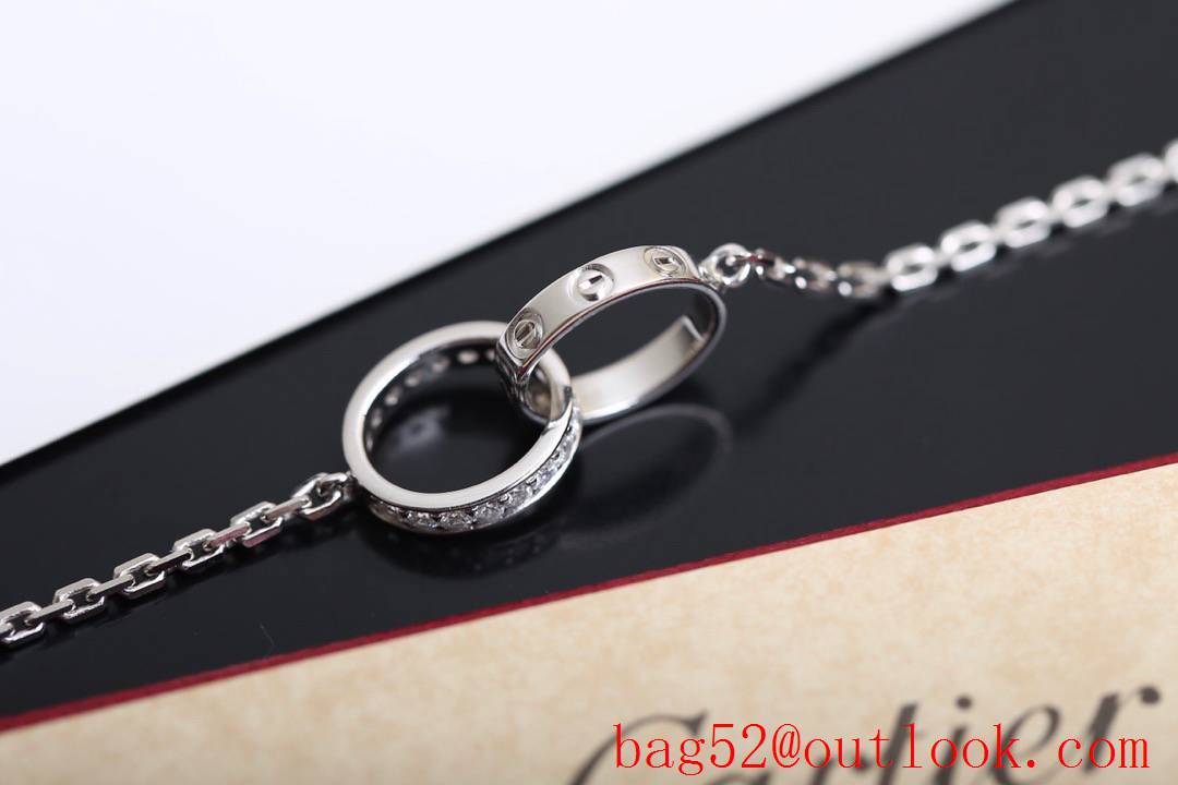 Cartier Love Two Ring 18K Necklace with Diamonds Silver